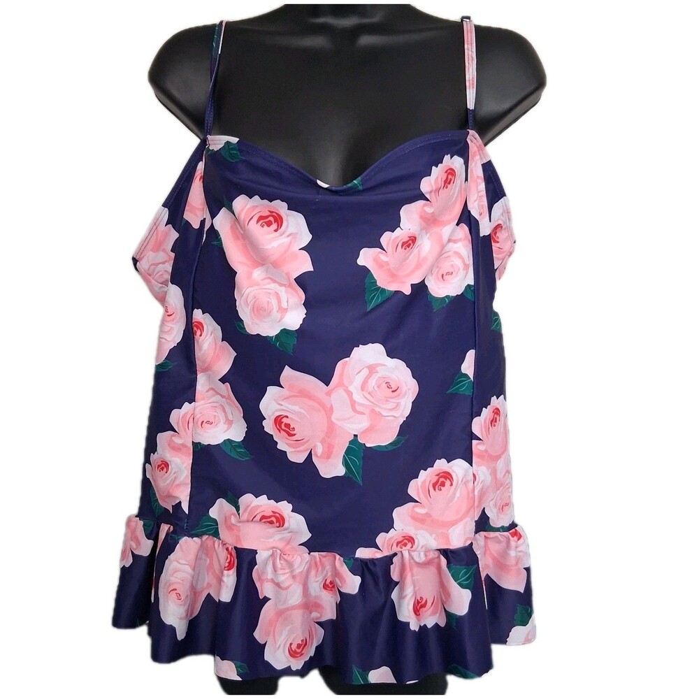 Rose Gal Swim Top Tankini Size 5XL Floral Ruffle Cottagecore Peplum Babydoll